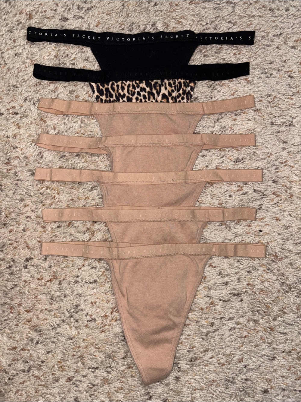 Victoria's Secret Thong Pack - Black, Leopard, Nude/Tan